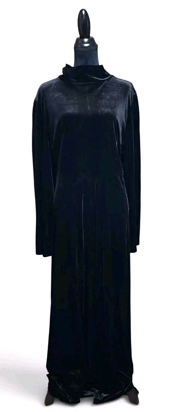 Rose Gal Plus Size 4X Gothic Black Velvet Bell Long-Sleeve Mock-Neck Maxi Dress